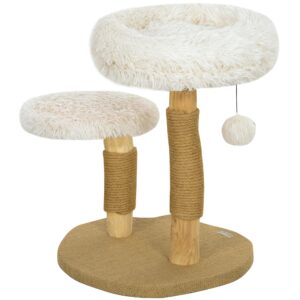 Kradsetræ, 61,5 cm, med katteseng, kradsetræ, hoppeplatform, legetøjsbold, til katte op til 5 kg, hvid