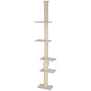 Kradsetræ, justerbar højde 225-275 cm, stabil base, anti-tip beskyttelse, plysbetræk, cremehvid