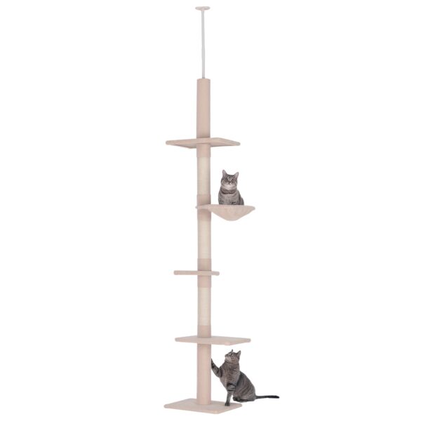 Kradsetræ med loftshøjde, robust kradsetræ med sisalstolper, klatretræ til katte, beige, 40 x 34 x 230-260 cm