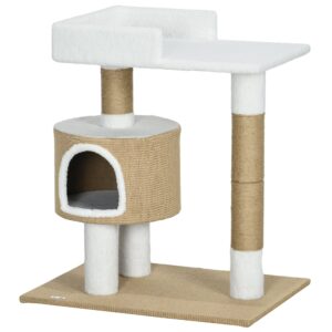 Kradsetræ til kattehule, 1 kattehule, 1 liggeflade, 70 cm x 49 cm x 79 cm, natur + hvid