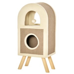 Kradsetræ til kattehule, kradsetræ til katte, kradsetønde med kradsebræt, legebolde, katteseng, kradsemåtte i flere lag, spånplade, plys, sisal, kaffe, 40 x 34 x 91 cm